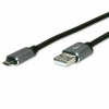 Kábel USB 2.0 A-MICRO-B M/M 1.8m, High Speed, čierny, kovové krytky, plochý, REVERSIBLE