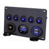 Panel YC-A90 s 5 vypínačmi, napájacou zdierkou, 2x USB a V-metrom