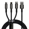 USB kábel 3v1 Baseus Tungsten Gold, USB na micro USB / USB-C / Lightning, 3,5 A, 1,5 m (čierny)