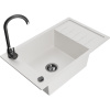 Mexen Elias, 1-komorový granitový drez s odkvapkávačom 795x480x200 mm a čierna matná kuchynská batéria Telma, biela, 6511-20-670200-70