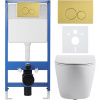 CERANO - Kompletný podomietkový WC set Lite/Cesso - biela matná - WC tlačidlo Duo. zlatá - predstenová inštalácia - 49x36 cm