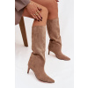 Dámske čižmy na podpätku z eko semišu krémová 40 Boto 5905677746778