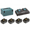 MAKITA – Súprava Li-ion LXT 18 V 4 × akumulátor 6,0 Ah BL1860B + nabíjačka dvojnásobná DC18RD + Makpac 198091-4