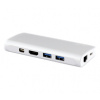 LMP Travel Dock, 4K HDMI, mini DP, VGA, 2x USB 3.0, Ethernet, SD/MicroSD, USB-C nabíjecí adaptér, stříbrný - 18645