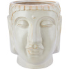 Glazovaný keramický kvetináč Budha, krémovo biela, 18,5 x 18 x 20 cm