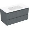 Mexen Rivel kúpeľňová skrinka 90 cm s umývadlom Otis, 2 zásuvky, ryhovaná, grafit mat/biela mat -