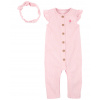 CARTERS CARTER'S Set 2dielny overal na zips bez rukávov, čelenka Pink dievča LBB NB/ veľ. 56