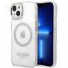 Guess iPhone 14 Magsafe Metal Outline strieborné