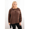 Legínovo Dámska blúzka Plus Size s čipkovým rukávom a ozdobným výstrihom hnedá Farba: Hnedá, Veľkosť: UNI