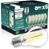 6x LED žiarovka E27 filament trieda A 4,9W 1055LM = 75W 4000K 360° Lumiled