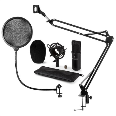 Auna CM001B mikrofónová sada V4, čierna, kondenzátorový mikrofón, mikrofónové rameno, pop filter (60002010-V4)