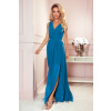 Dlhé modré spoločenské šaty s výstrihom GERDA 362-4 XL