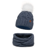 Dámska zimná čiapka s Pompom + Navy Blue Chimney (Dámska zimná čiapka s brmbolcom + nákrčník námornícka modrá)