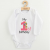 Detské body s potlačou New Baby My first birthday pink - 80 (9-12m)