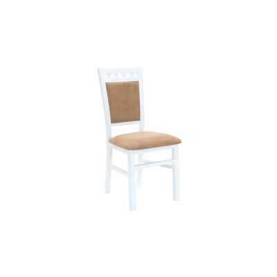 DENIS new (LOTOS) -Jedálenská stolička - bukové drevo morené na bielo/ látka hnedá BS03, kolekcia "FN" (K150)