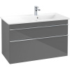 VILLEROY & BOCH Venticello závesná skrinka pod asymetrické umývadlo (pravé), 2 zásuvky, 953 x 502 x 590 mm, Glossy Grey, A92801FP