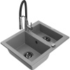 Mexen Carlos žulový drez 1,5-komorový s kuchynskou batériou Aster, sivý - 6518-71-73450-07-B