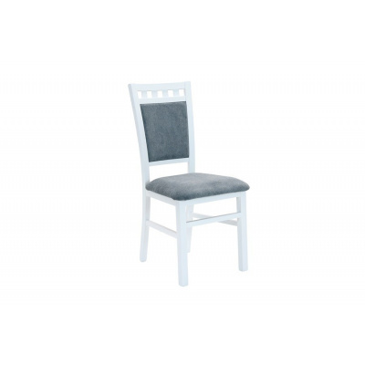 DENIS new (LOTOS) -Jedálenská stolička - bukové drevo morené na bielo/ látka sivá PW 14, kolekcia "FN" (K150)