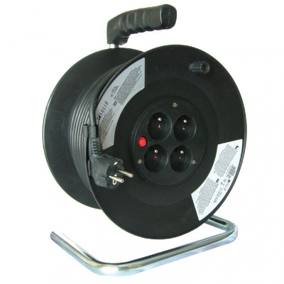 Solight prodlužovací přívod na bubnu, 4 zásuvky, 50m, černý kabel, 3x 1,5mm2 PB02