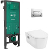 HANSGROHE iFrame universal prvok pre závesné WC, stavebná výška 115 cm + EluPura Original S závesné WC AquaChannel Flush a WC sedadlo + ovládacie tlačidlo iFrame Original S (chróm), 60302000