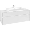 VILLEROY & BOCH Collaro závesná skrinka pod umývadlo na dosku (umývadlo v strede), 4 zásuvky, 1400 x 500 x 548 mm, Glossy White, C08800DH
