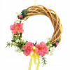 Prútený veniec s jarnou dekoráciou, ružový, Ø25 cm