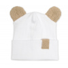 Dvojvrstvová rebrovaná čiapočka s uškami boucle medvedík - biela, 80/86