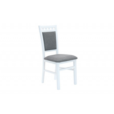 DENIS new (LOTOS) -Jedálenská stolička - bukové drevo morené na bielo/šedá látka SS21, kolekcia "FN" (K150)NOVÉ LÁTKOVÉ