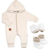 Bavlnený oteplený overálok s kapucňou, rukavičky, topánky, 3D sada Nature - sv. béžový
