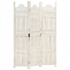 vidaXL Ručne vyrezávaný 3-panelový paraván biely 120x165 cm mangovníkový masív