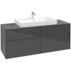VILLEROY & BOCH Collaro závesná skrinka pod umývadlo na dosku (umývadlo v strede), 4 zásuvky, 1400 x 500 x 548 mm, Glossy Grey, C08800FP