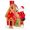 Dekorácia MagicHome Vianoce, Domček so santom na streche, LED, terakota, 2xAAA, 27x13x34 cm