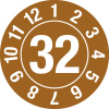 Kontrolná nálepka 32, kruh, hnedá, fólia samolepiaca, 25 mm, BJ = 5 x 15 ks