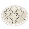 Eoshop Kulatý koberec BERBER TETUAN B751, krémový - střapce, vzor cik cak, Maroko, Shaggy (Velikost: kruh 120 cm)