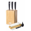 G21 Súprava nožov Damascus Premium v bambusovom bloku, 4 ks + brúsny kameň