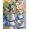 ZUTY Maľovanie podľa čísel - MARGARÉTY VO VÁZE NA MODROM OBRUSE Rámovanie: vypnuté plátno na rám, Rozmer: 40x50 cm