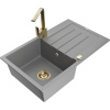 Mexen Bruno granitový kuchynský drez 1-komorový s odkvapkávačom a kuchynskou batériou Rita, sivý - 6513-71-670300-50