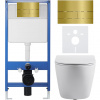 CERANO - Kompletný podomietkový WC set Lite/Cesso - biela matná - WC tlačidlo Line. zlatá - predstenová inštalácia - 49x36 cm
