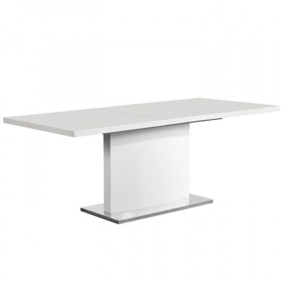 Tempo Kondela Rozkladací jedálenský stôl, biela vysoký lesk HG, KORINTOS (160x76x90cm)