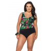 Dámske jednodielne plavky SKJ-56 TROPICAL ISLAND Čierne so zelenou - AVA 80G černá- MIX barev