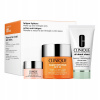 Clinique Fatigue Fighters denní pleťový krém Superdefense Multi-correcting Cream SPF25 50 ml + oční krém All About Eyes 5 ml + čistící gel All About Clean 2in1 Cleansing Exfoliating Jelly 30 ml darček