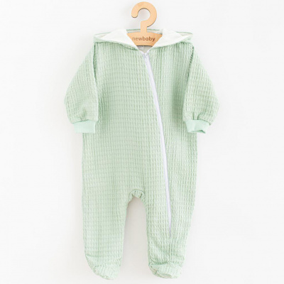 NEW BABY Dojčenský mušelínový overal s kapucňou New Baby Comfort clothes šalviová Veľ. 56
