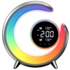 IMMAX LED noční lampička PEACOCK s hodinami/ RGB světlo/ 20W/ 400lm/ 5V/2,1A/ USB port/ stříbrná