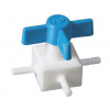 Trojcestný uzatvárací ventil z PTFE, biely, pre hadice s Ø 6,8 mm, autoklávovateľný