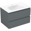 Mexen Rivel kúpeľňová skrinka 70 cm s umývadlom Vela, 2 zásuvky, ryhovaná, grafit mat/biela mat -