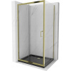 Mexen Apia sprchový kút posuvný 90 x 80 cm, transparentný, zlatý + vanička Flat, čierny - 840-090-080-50-00-4070G