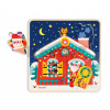 Janod drevené puzzle Štedrý večer v domčeku trjvrstvové 07020 modro-červené