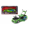Jada Toys 253203007 Mitsubishi Eclipse 1995 Fast & Furious Brian tuningový model v mierke so spojlerom otváracími dverami kapotou a kufrom voľnobeh zelený 1:24