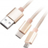 AKASA kabel 2v1 USB Type-A na Micro-B a USB Type-C, 120cm, zlatý AK-CBUB42-12GL