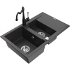 Mexen Gaspar žulový drezy 1,5-komorový s odkvapkávačom a kuchynskou batériou Carla, čierny škvrnitý - 6507-76-670700-70